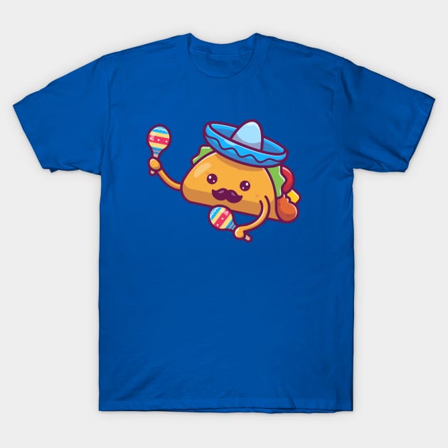 Sombrero Hat Mustache Taco Playing Maracas Cartoon T-Shirt by Catalyst Labs